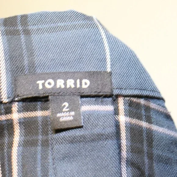 Torrid Navy Plaid Twill Pleated Mini Skirt Stretch Grunge Plus Size 2 2X H12881 - Picture 9 of 11